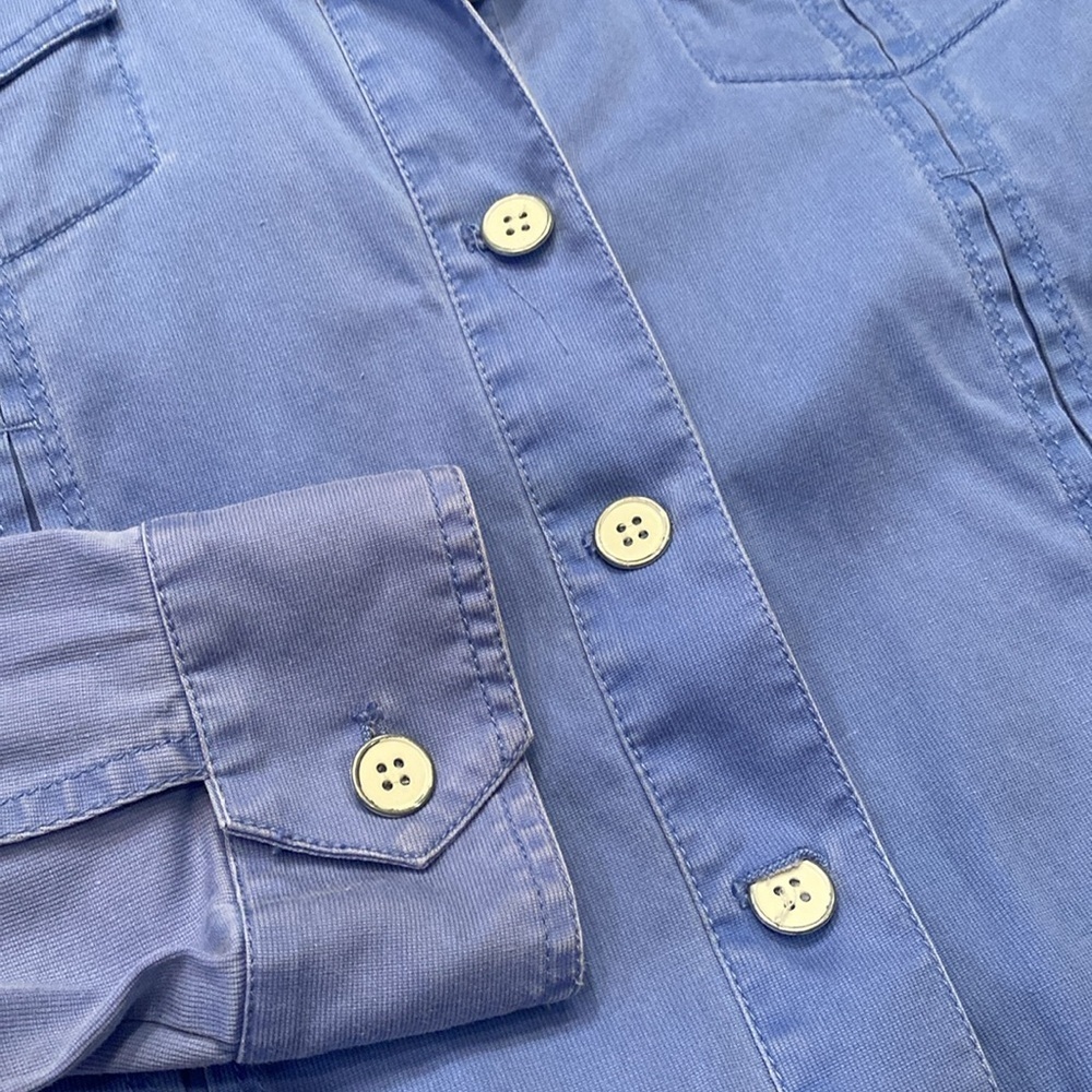 Chico's micro corduroy light blue button up jean jacket style light weight Sz L - Picture 3 of 8